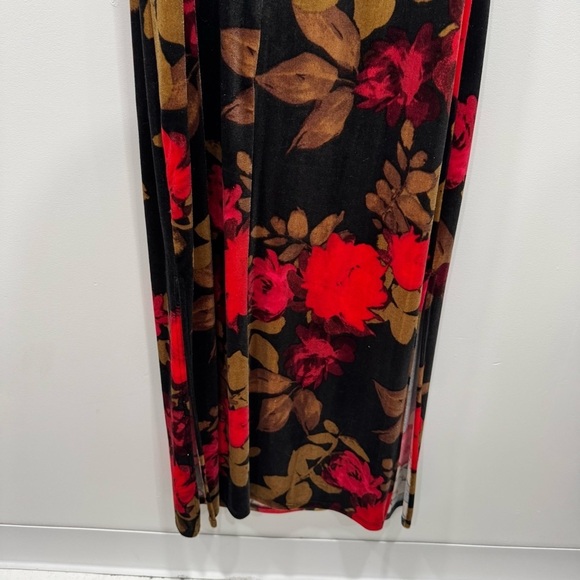 Taylor Printed Stretch Velvet Midi Dress Y2K Side Slits Thin Straps Evening 6 - Picture 9 of 10